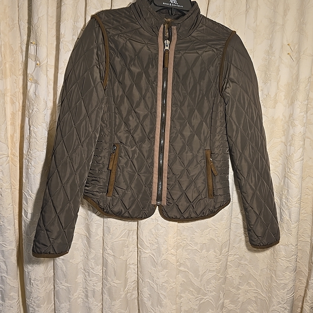 Zara Basic Quilted Olive Brown Jacket - image 1